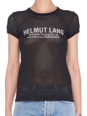 HELMUT LANG MESH LOGO BABY TEE' T-SHRIT IN BLACK SZ L Rare